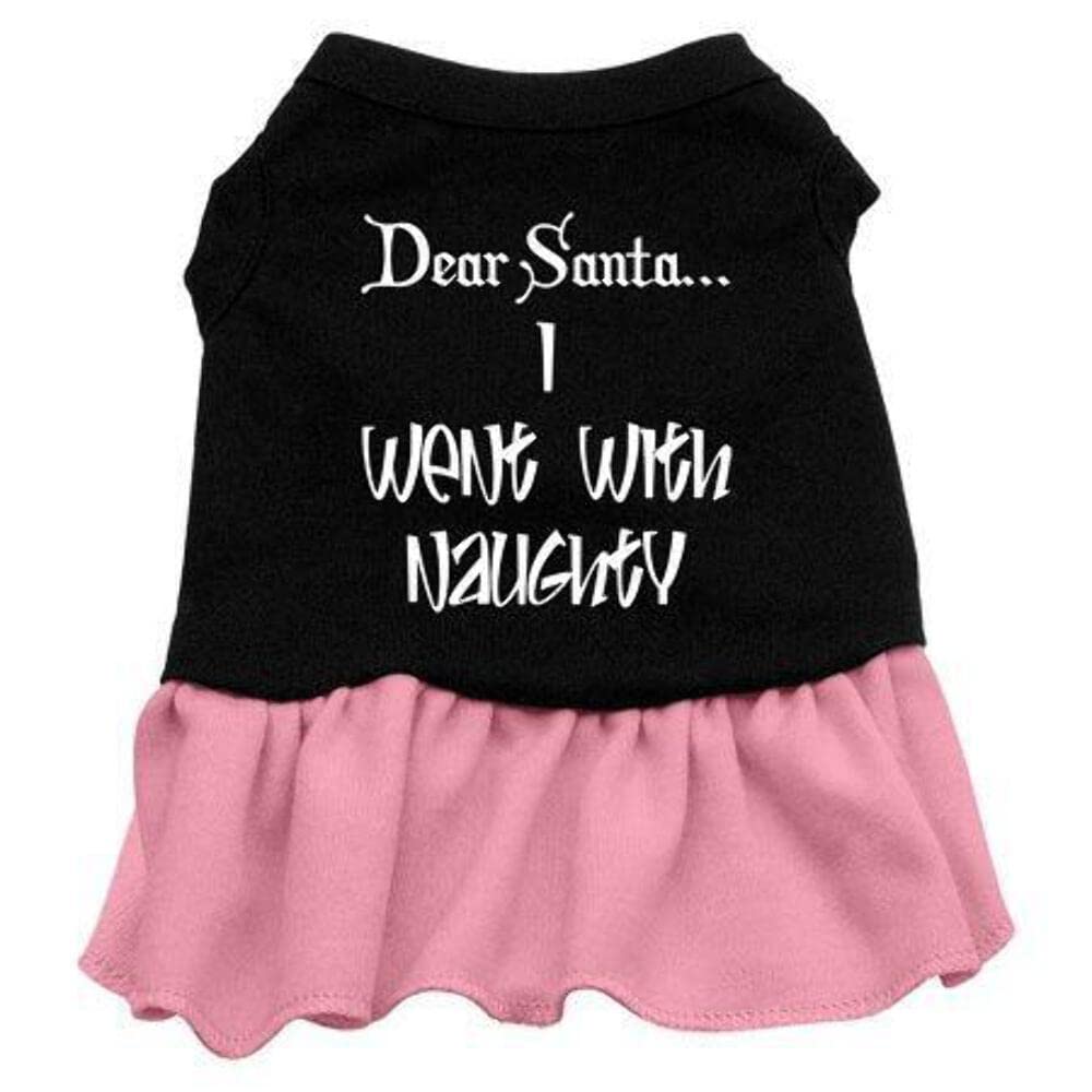 Christmas Pet Dog & Cat Dress Screen Printed, Dear Santa, I Went with Naughty Black W/Light Pink SM (3-6 lbs.)