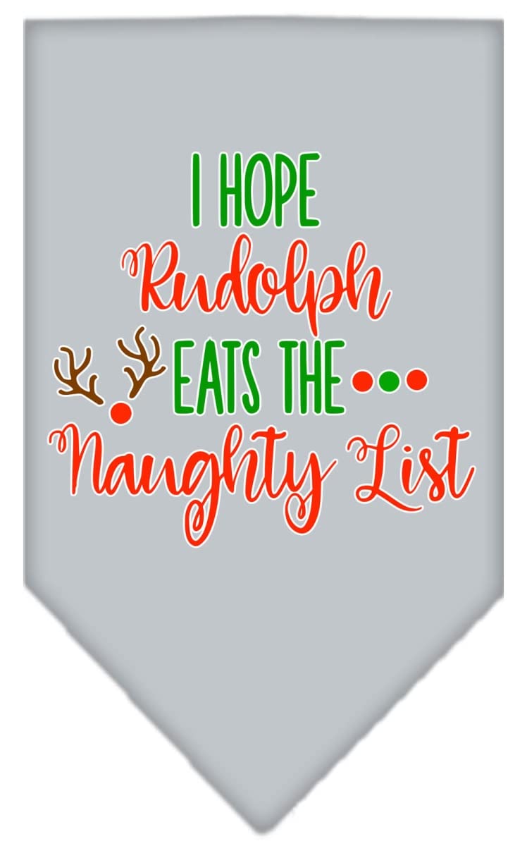 Christmas Pet and Dog Bandana Screen Printed, &quot;Hope Rudolph Eats The Naughty List&quot; Grey Large