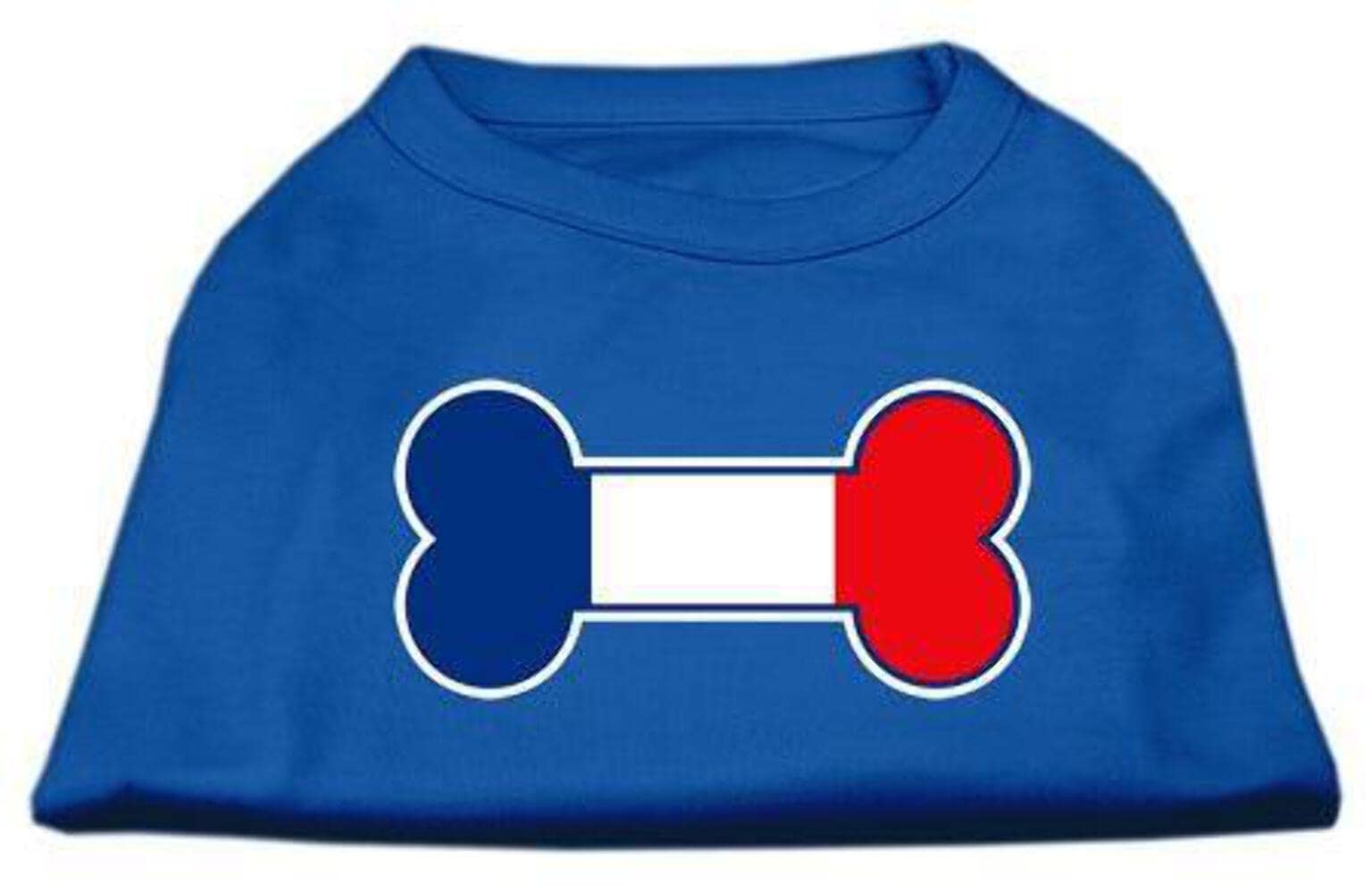 Pet Dog & Cat Shirt Screen Printed, 'Bone Flag France' Blue Xs (0-3 Lbs.)