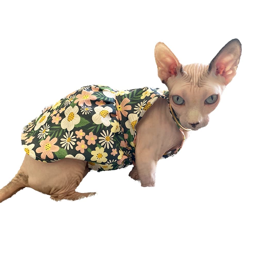 Hairless Cat Clothes - Breathable Summer Cotton Sundress With Sunflower Print Sleeveless Skirt Elegant Romantic Girly Vest Soft 