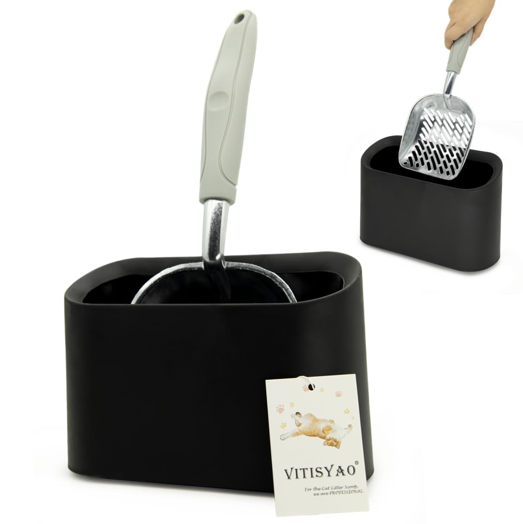 Vitisyao Large Cat Litter Scoop With Holder, Aluminium Cat Litter Sifter Captures All Clumps, Fast Sifting Kitten Poop Lifter Wi
