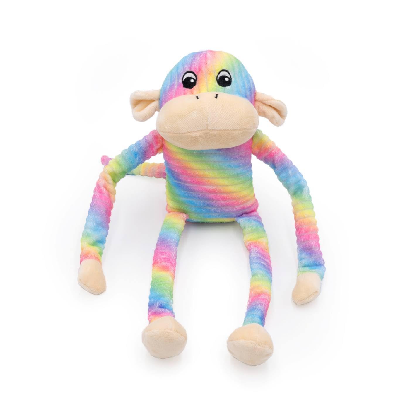 Zippypaws - Spencer The Crinkle Monkey Dog Toy, Squeaker And Crinkle Plush Toy - Rainbow, Large