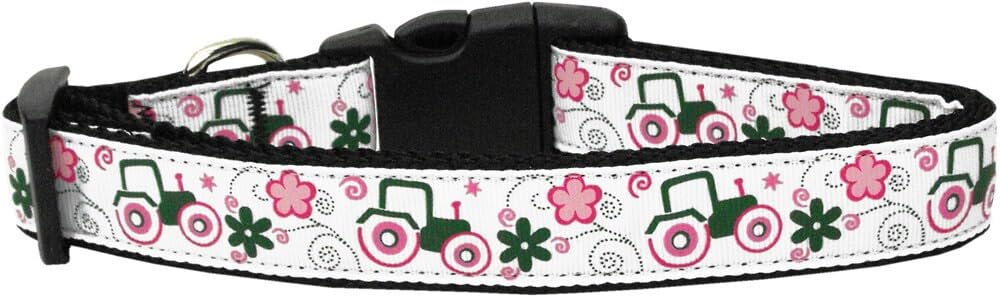 Pet Dog & Cat Nylon Collar or Leash, &quot;Pink Tractors&quot; LG Collar