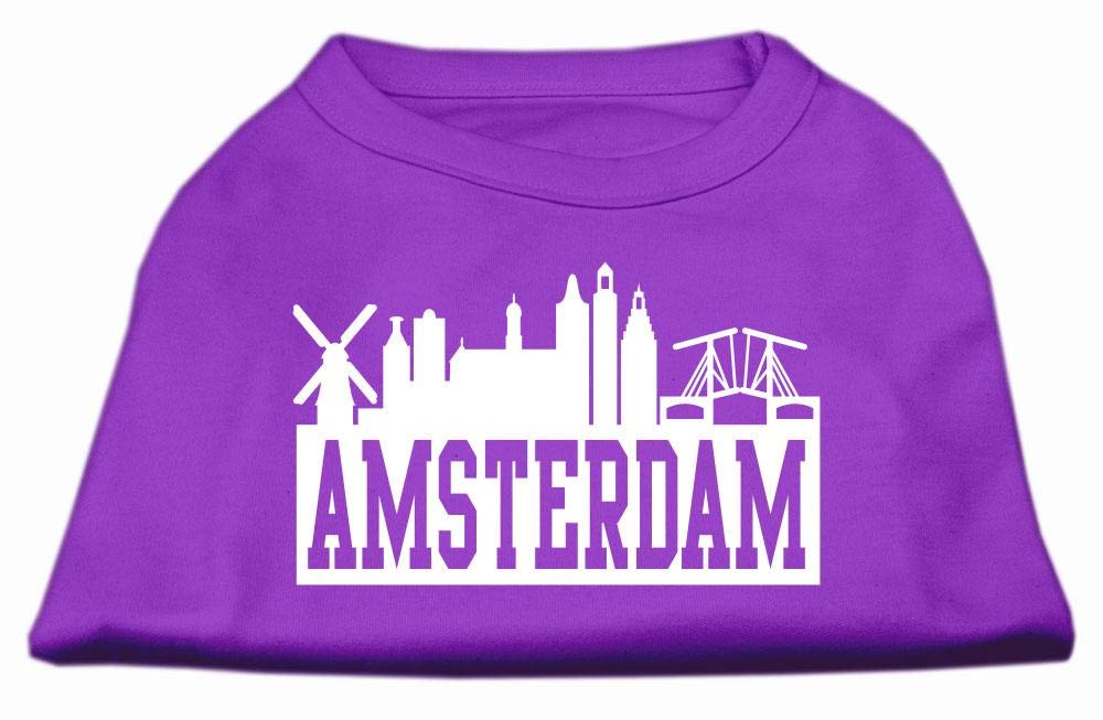 Pet Dog & Cat Shirt Screen Printed, 'Amsterdam Skyline' Purple 2Xl (20-25 Lbs.)