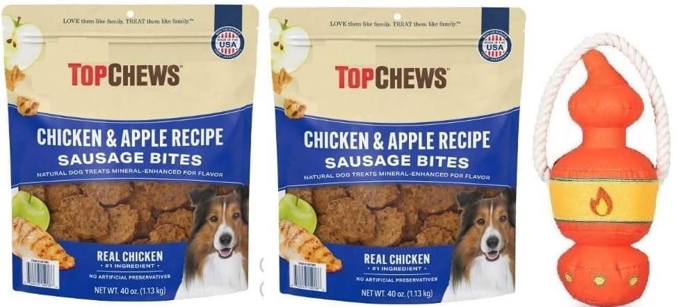 (2 Bags) Top Chews Chicken & Apple Sausage Bites, Proudly Made in USA, Net Weight. 2.5 lbs - 100% Natural Dog Treats, and No Art