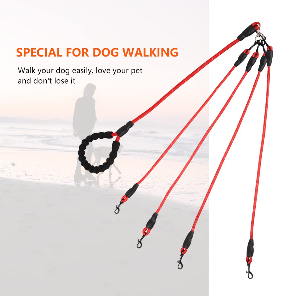 Four Dog Training Leash - Comfortable Double Leash With Reflective, 360 Swivel No Tangle For Large Medium Small Dogs (Red, Four