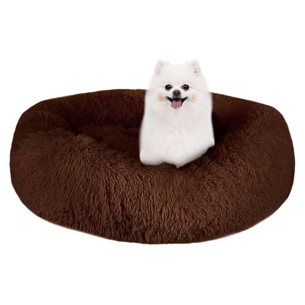 Slowton Calming Dog Bed For Small Dogs Cats, Donut Cuddler Cozy Warm Anti-Anxiety Dog Cat Cushion Bed, Ultra Soft Fluffy Plush R