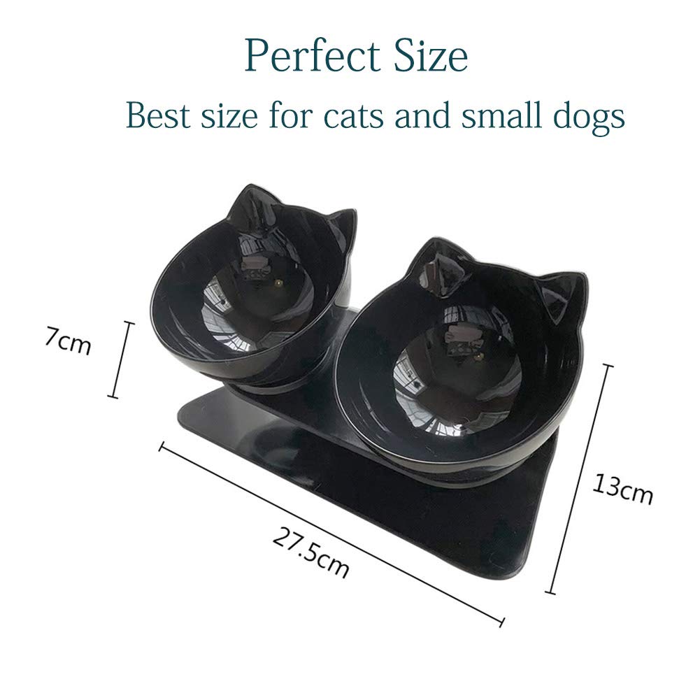 Luck Dawn Double Elevated Cat Bowls with Raised Stand, 15 Tilted cat Bowl Design Neck Guard Stand Raised Pet Food Water Feeder B