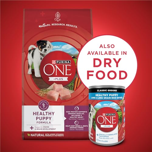 Purina ONE Plus Wet Puppy Food Classic Ground Healthy Puppy Lamb and Long Grain Rice Entree - (Pack of 12) 13 oz. Cans