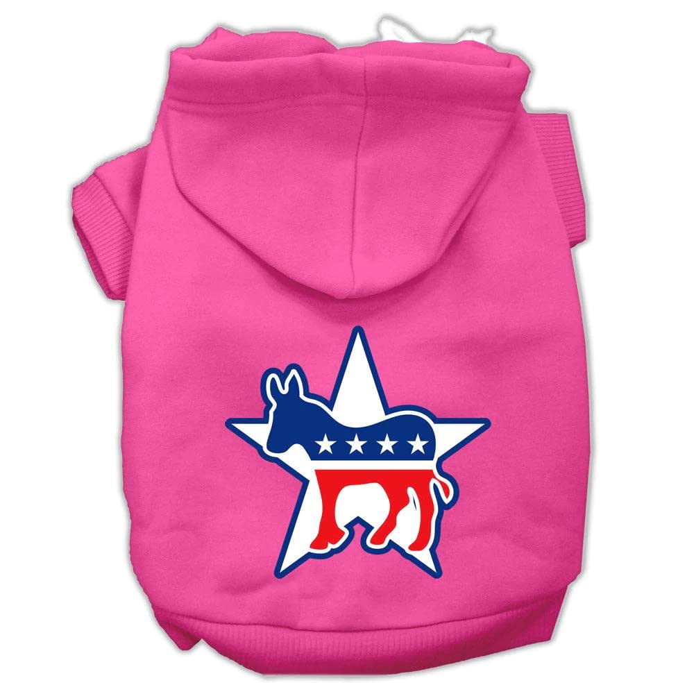 Pet, Dog & Cat Hoodie Screen Printed, 'Democrat' Bright Pink Md (6-10 Lbs.)