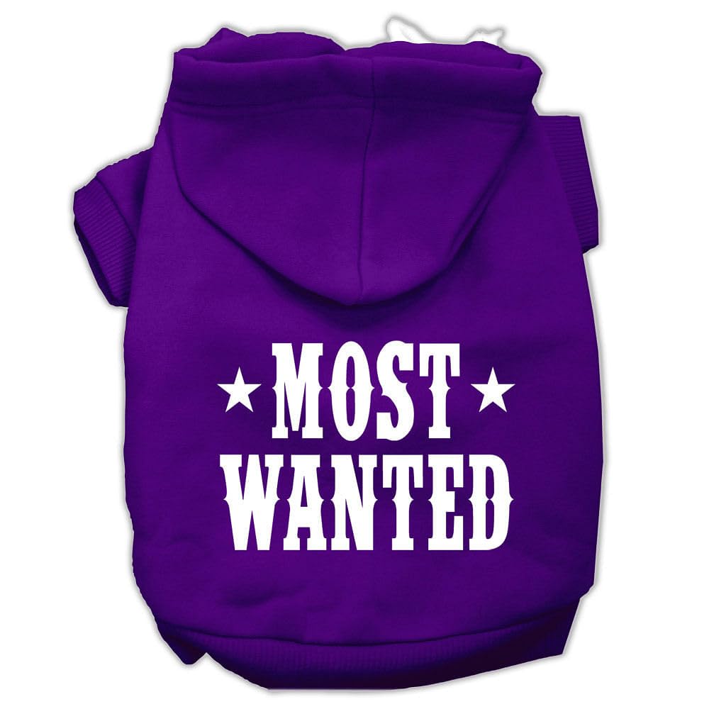 Pet Dog & Cat Hoodie Screen Printed, 'Most Wanted' Purple Xs (0-3 Lbs.)