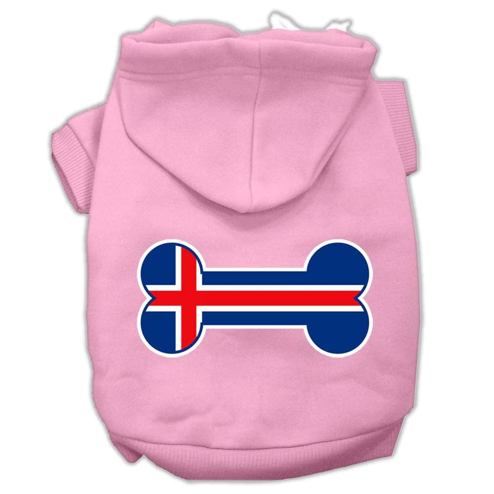 Pet, Dog & Cat Hoodie Screen Printed, 'Bone Shaped Iceland Flag' Light Pink Xs