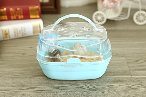 Portable Carrier Hamster Carry Case Cage With Water Bottle Travel&Outdoor For Hamster Small Animals (Blue)