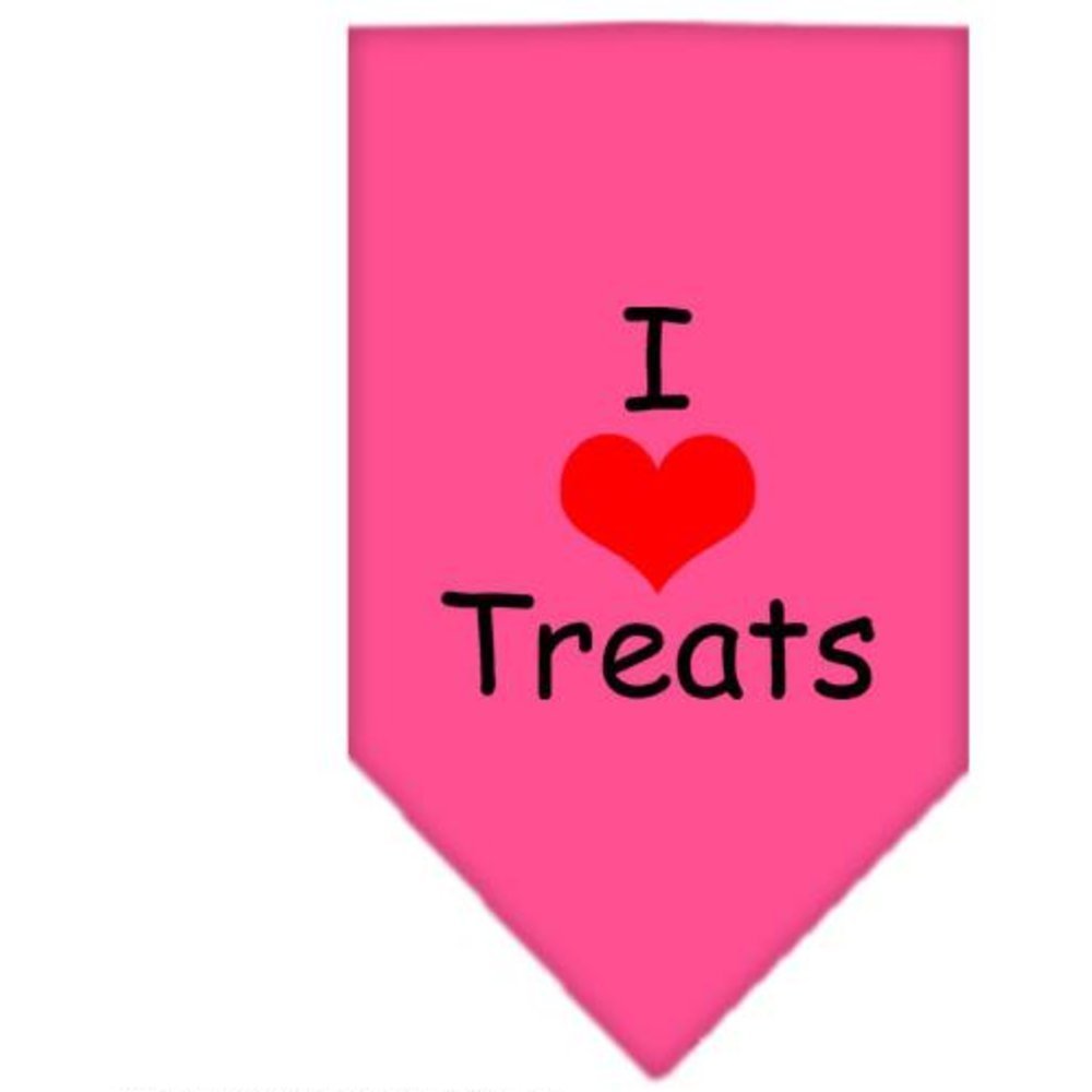Pet and Dog Bandana Screen Printed, &quot;I Love Treats&quot; Bright Pink Small