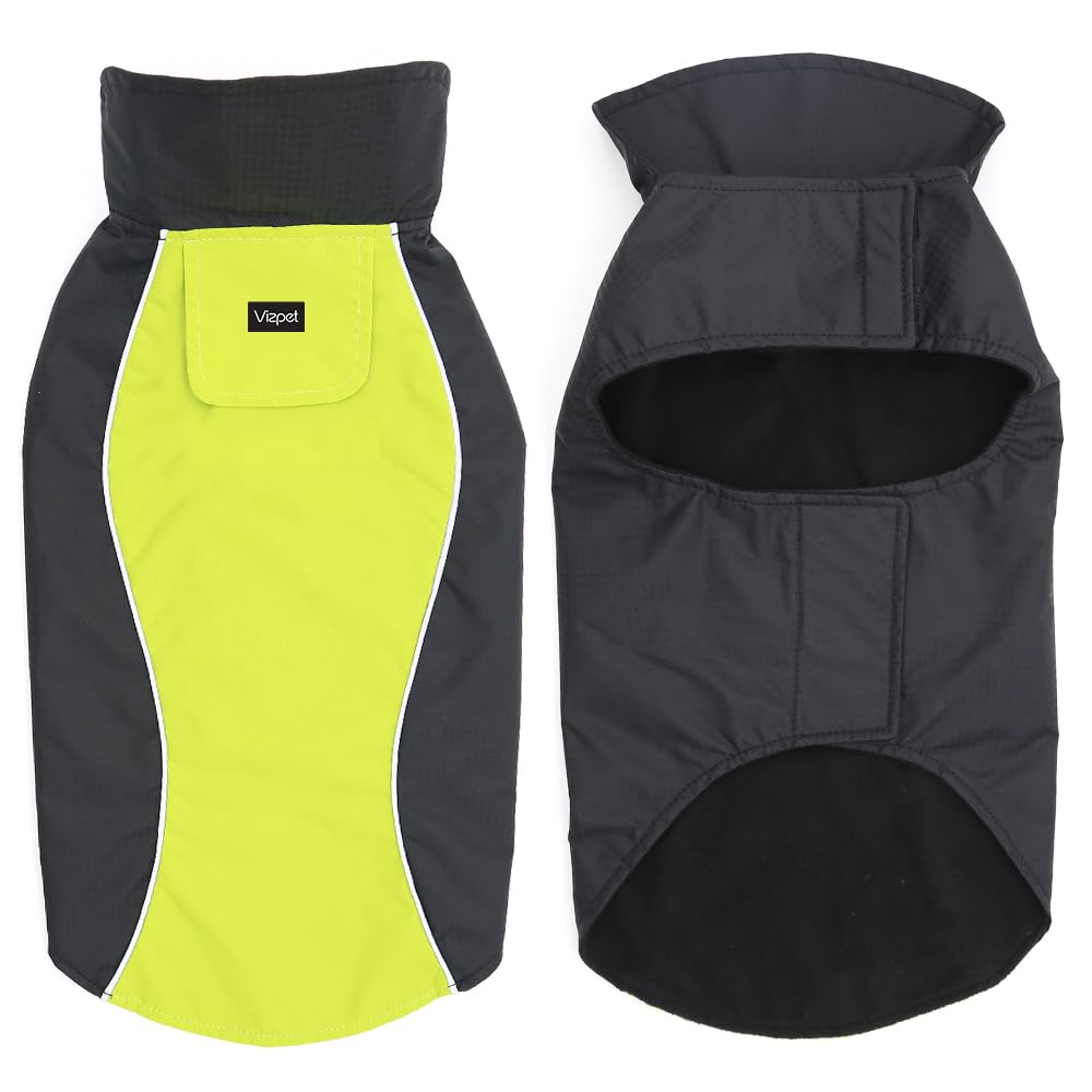 VIZPET Dog Raincoat - Waterproof High Visibility Jacket, Green-L, Nylon for Small Medium Large Dogs