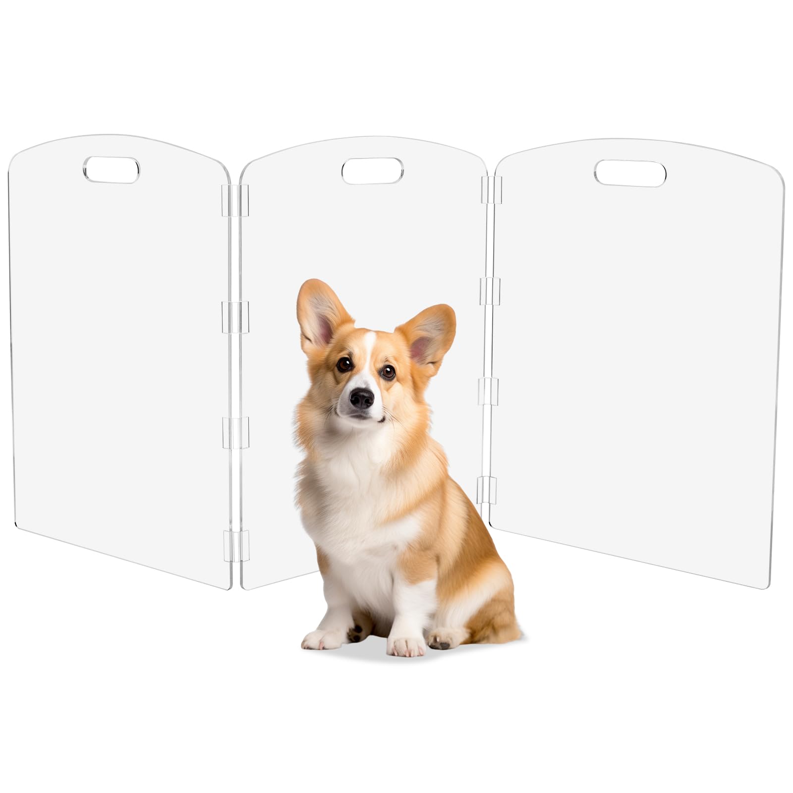 Feoyoho Acrylic Pet Gate Freestanding Foldable - Clear Dog Cat Gate for Doorways Stairs House - No-Drill Indoor Barrier Fence (2