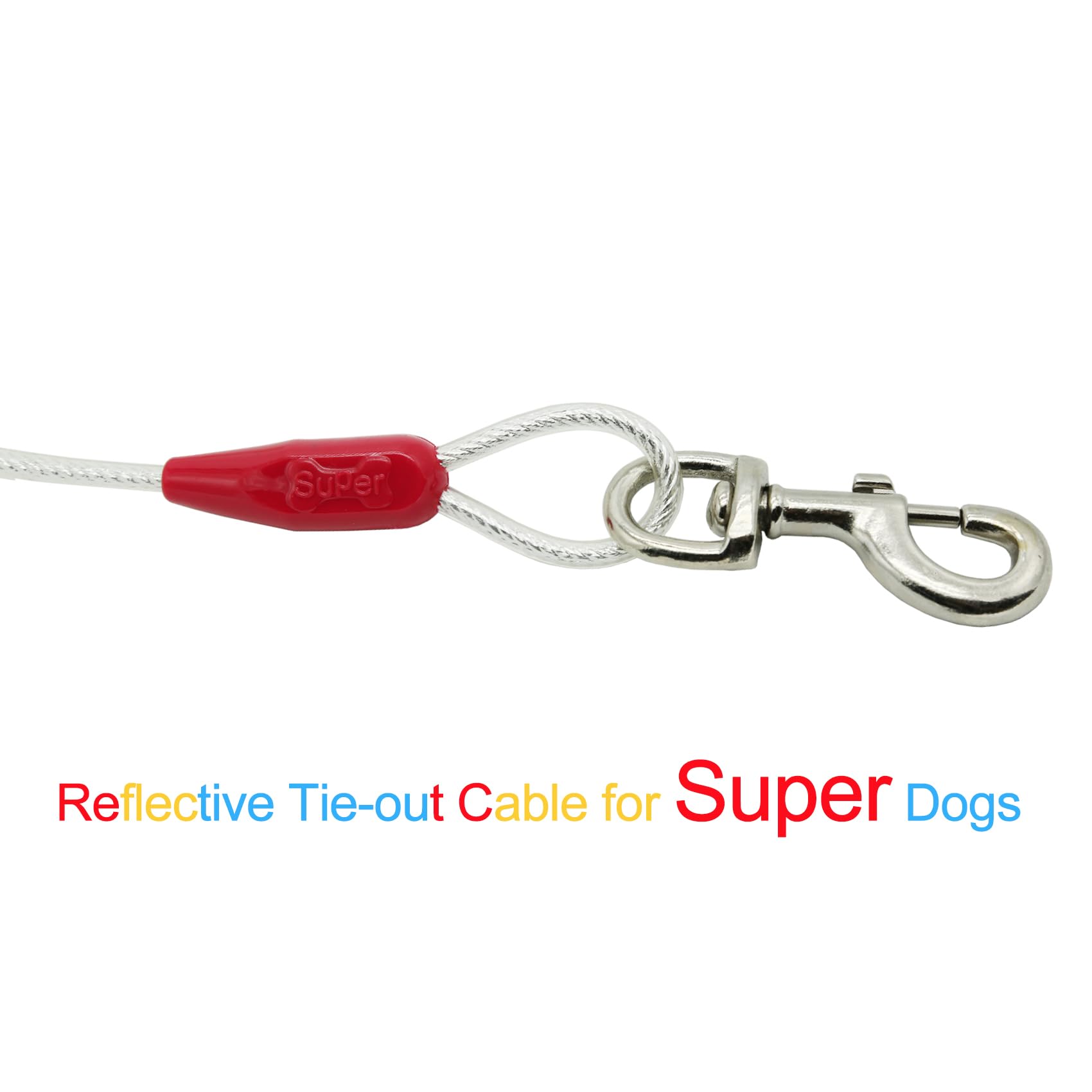 Petest 40Ft Reflective Tie-Out Cable For Super Dogs Up To 250 Pounds