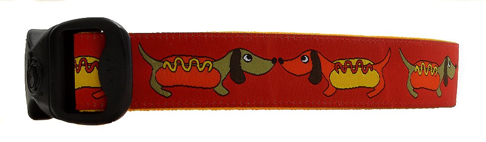 3 Dirty Dawgz Adjustable 3/4' And 1' Hot Dog Weiner Dachshund Dog Collars For Medium Large And X-Large Dogs (Medium 1' (14'-22' Neck), Red)
