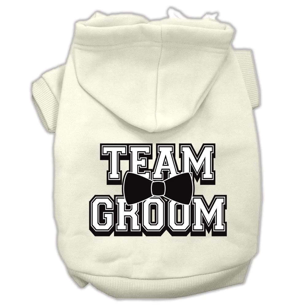 Pet Dog & Cat Hoodie Screen Printed, &quot;Team Groom&quot; Cream 2XL (20-25 lbs.)