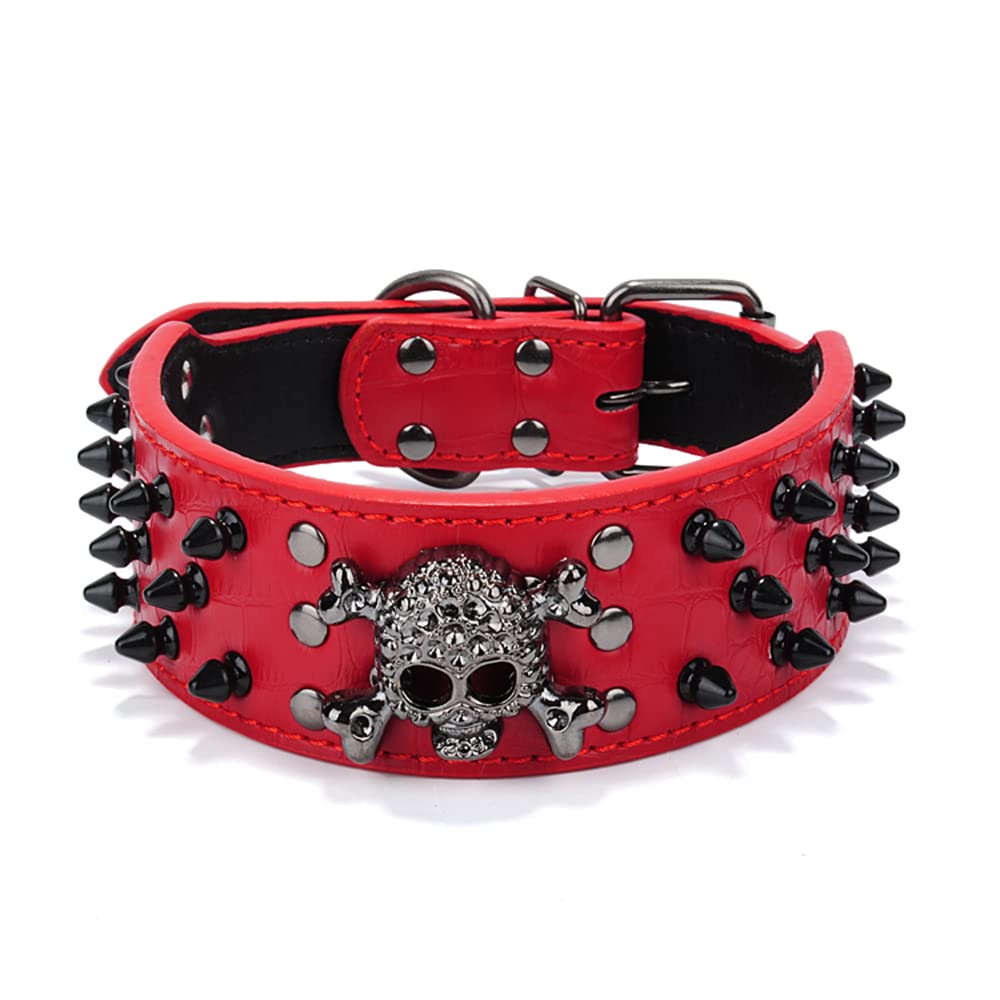 Serijoars Spiked Studded Dog Collar, Pu Leather Dog Collar, Adjustable Pet Collars For Medium Or Large Breed Pet (S, Red2)
