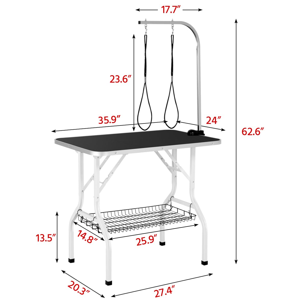 Yaheetech Professional 36-inch Foldable Pet Grooming Table with Arm & Noose & Mesh Tray, Maximum Capacity Up to 220lbs