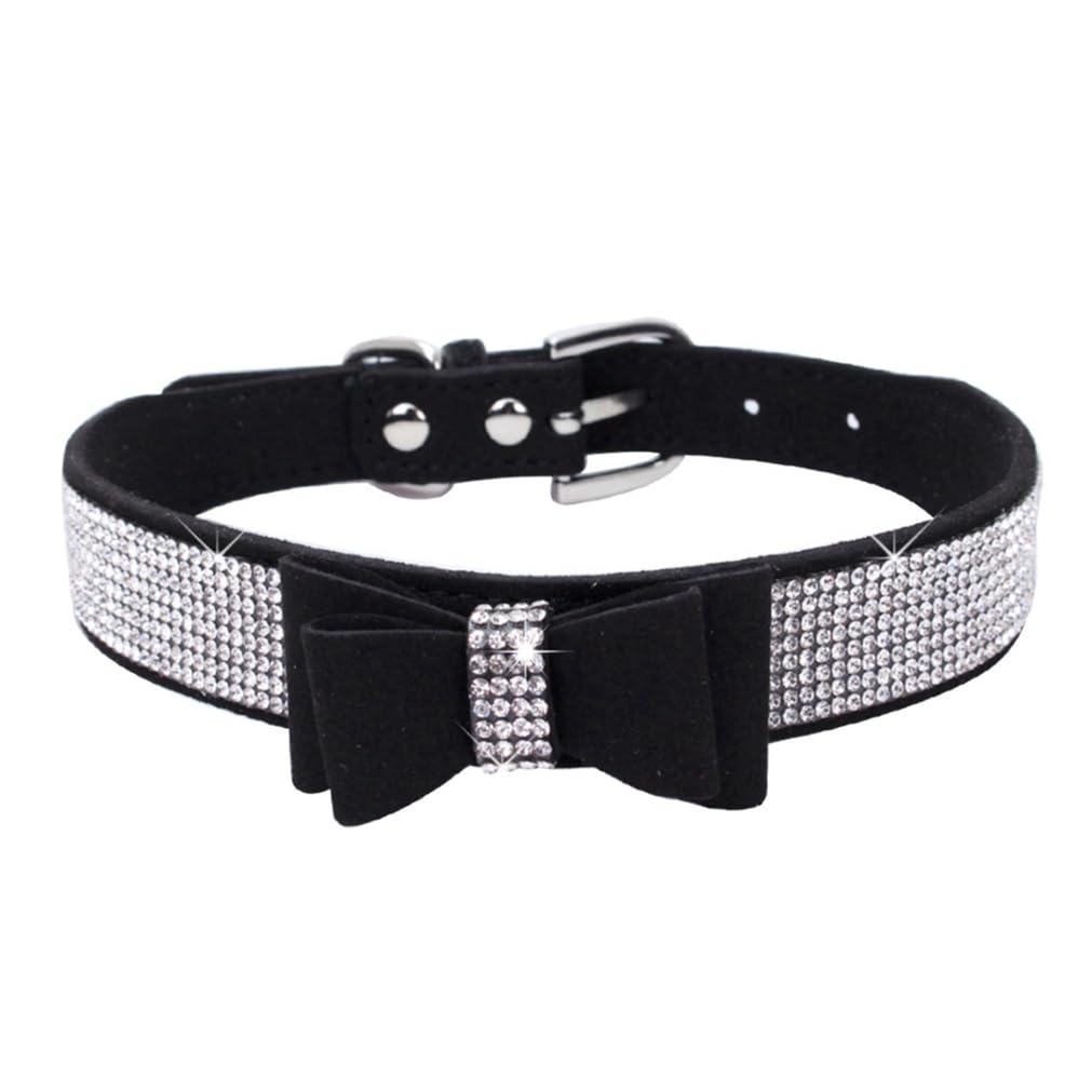 Rhinestone Dog Collar,Fancy Soft Diamond With Bow Pet Collor,Bling Crystal Pretty Cute Adjustable For Xxs Xs Small Medium Large