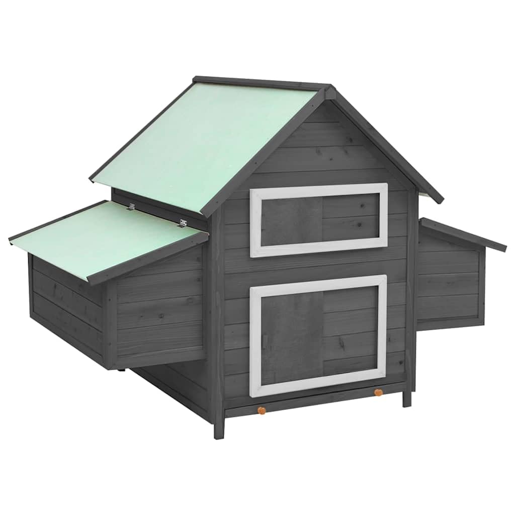 vidaXL Solid Firwood Chicken Coop in Gray and White - Outdoor Chicken House with Ventilation Window, Lockable Door, and Water- R