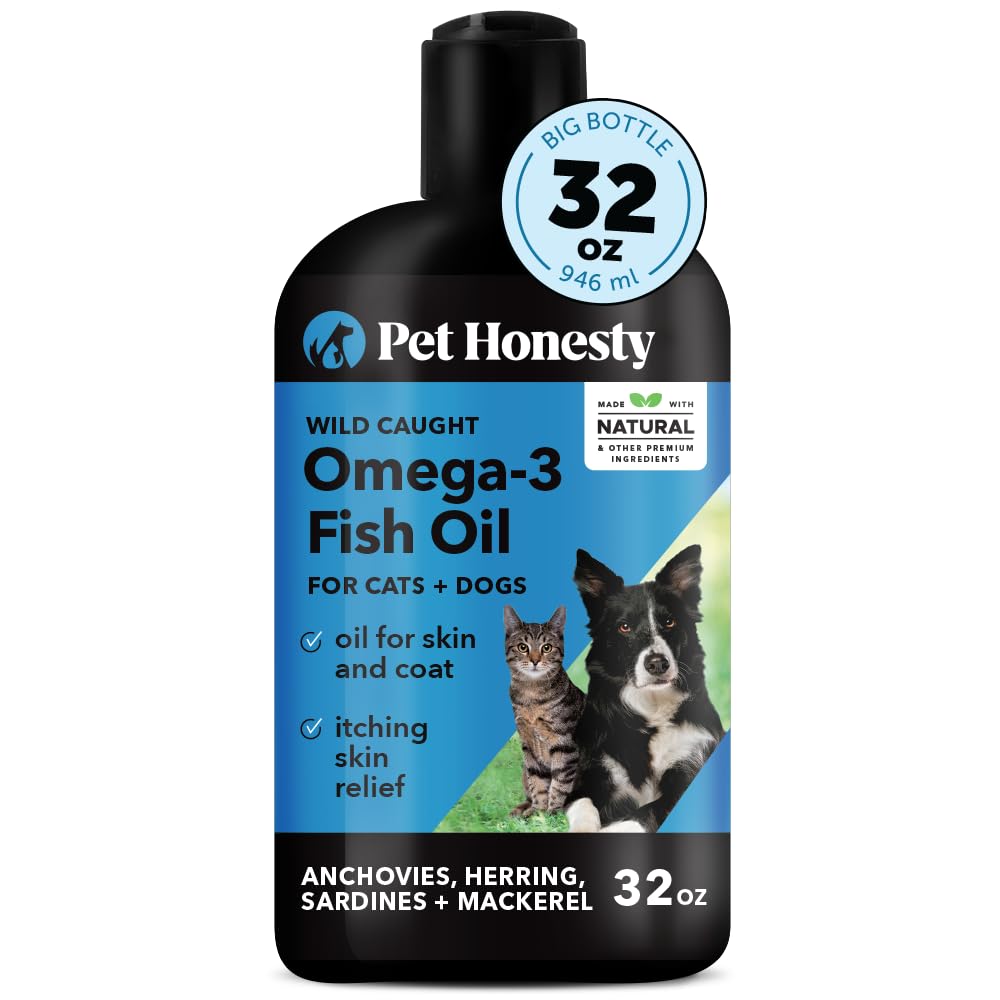 PetHonesty Omega 3 Fish Oil Supplement for Dogs & Cats (32oz), Wild Caught Omega 3 Fish Oil for Skin and Coat Health, Supports S