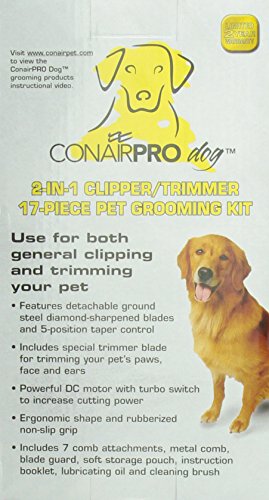 Conairpro Dog & Cat 2-In-1 Clipper/Trimmer, 17-Piece Pet Grooming Kit