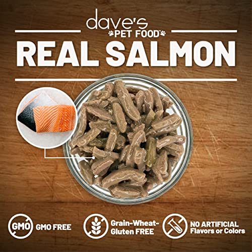 Daves Pet Food Grain Free Wet Cat Food (Shredded Salmon in Gravy), Made in Canada Naturally Healthy Canned Cat Food, Added Vita