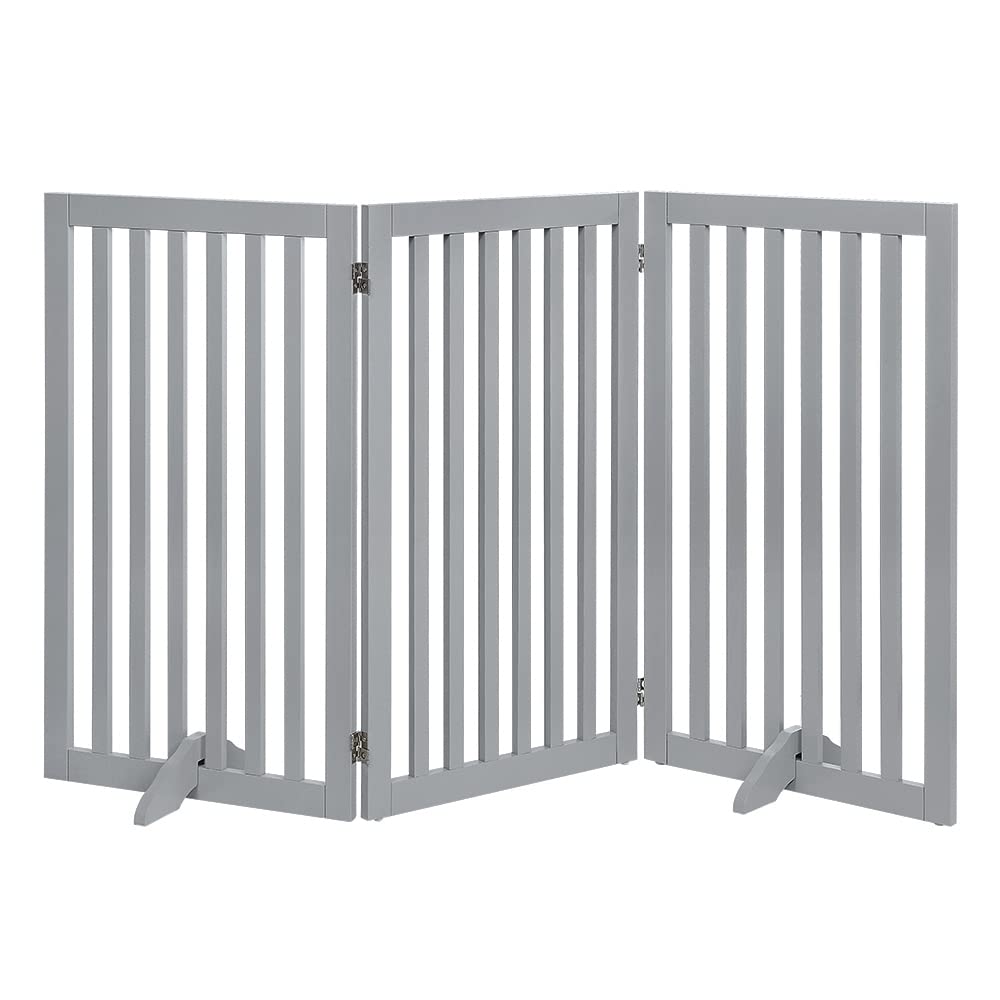 Unipaws 36' H Free Standing Pet Gate For Dog Cat, Tall Wooden Dog Gates For Doorway, Stairs, Foldable Pet Fence For The House, Expandable Dog Barrier, Indoor Use, Grey
