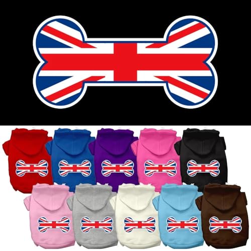 Pet, Dog & Cat Hoodie Screen Printed, Bone Shaped Flag United Kingdom (Union Jack) Flag Black XL (14-20 lbs.)