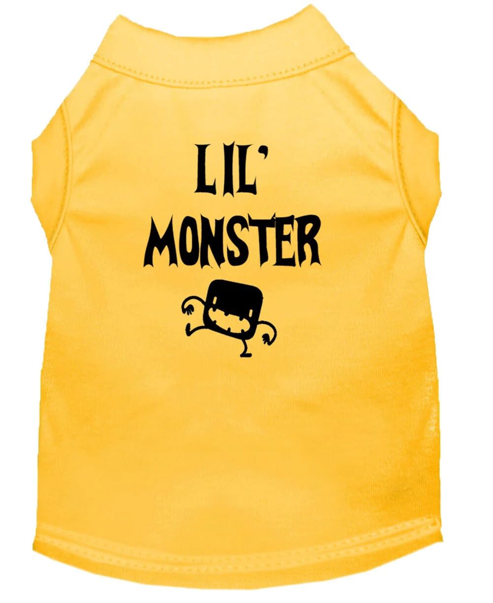 Halloween Pet Dog & Cat Shirt Screen Printed, Lil Monster Yellow LG (10-14 lbs.)