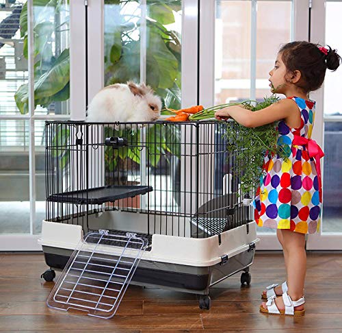 Extra Large 2-Level Indoor Small Animal Pet Cage For Guinea Pig Ferret Chinchilla Cat Playpen Rabbit Hutch With Solid Platform & Ramp, Leakproof Litter Tray, 2 Large Access Doors Lockable Casters