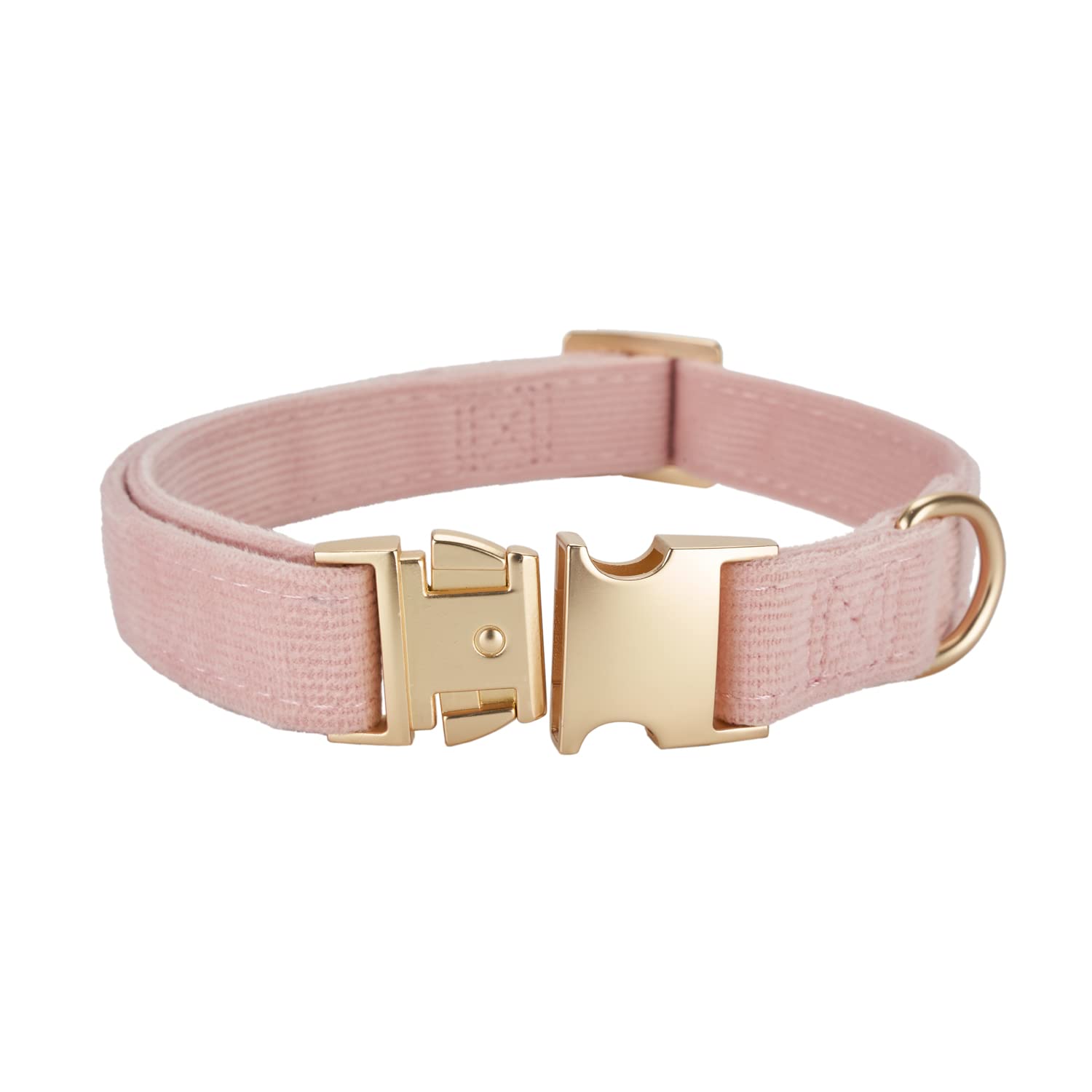 Petiry Soft Corduroy Fibric Dog Collar with High Grade Metal Buckle, for Large Dogs(Light Pink,Large:17-26'')
