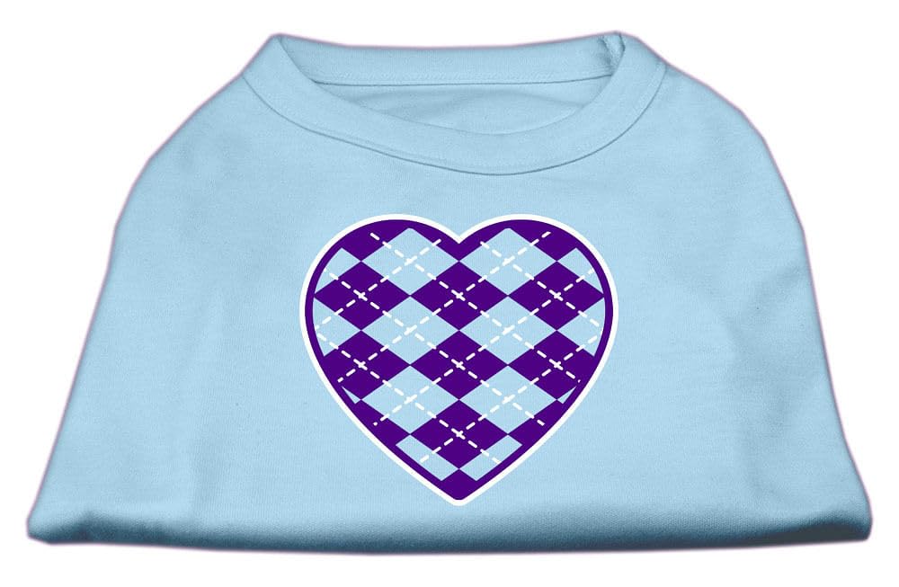 Pet Dog & Cat Shirt Screen Printed, 'Argyle Heart Purple' Baby Blue Xs (0-3 Lbs.)