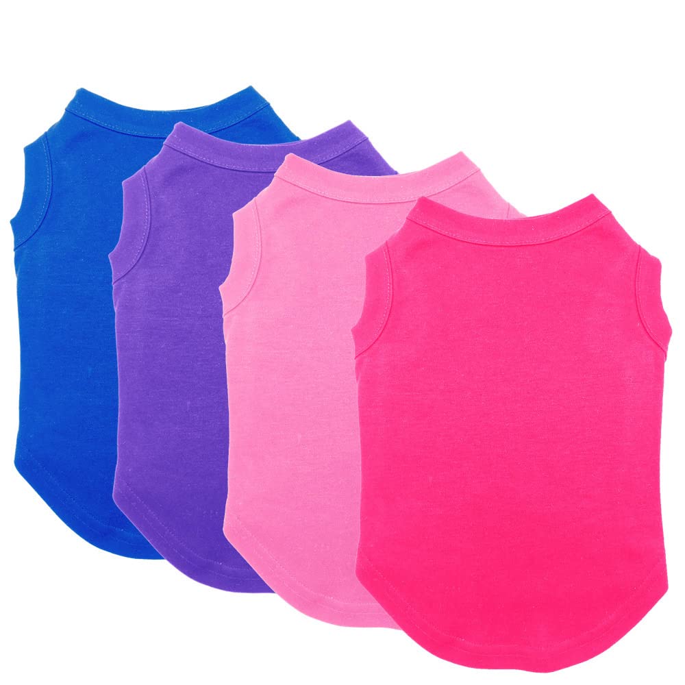Chol&Vivi Dog Shirt Clothes, 4Pcs Blank Dog Shirt Cotton Clothes Sleeveless Fit For Small To Extra Large Size, Pet Tank Top For 