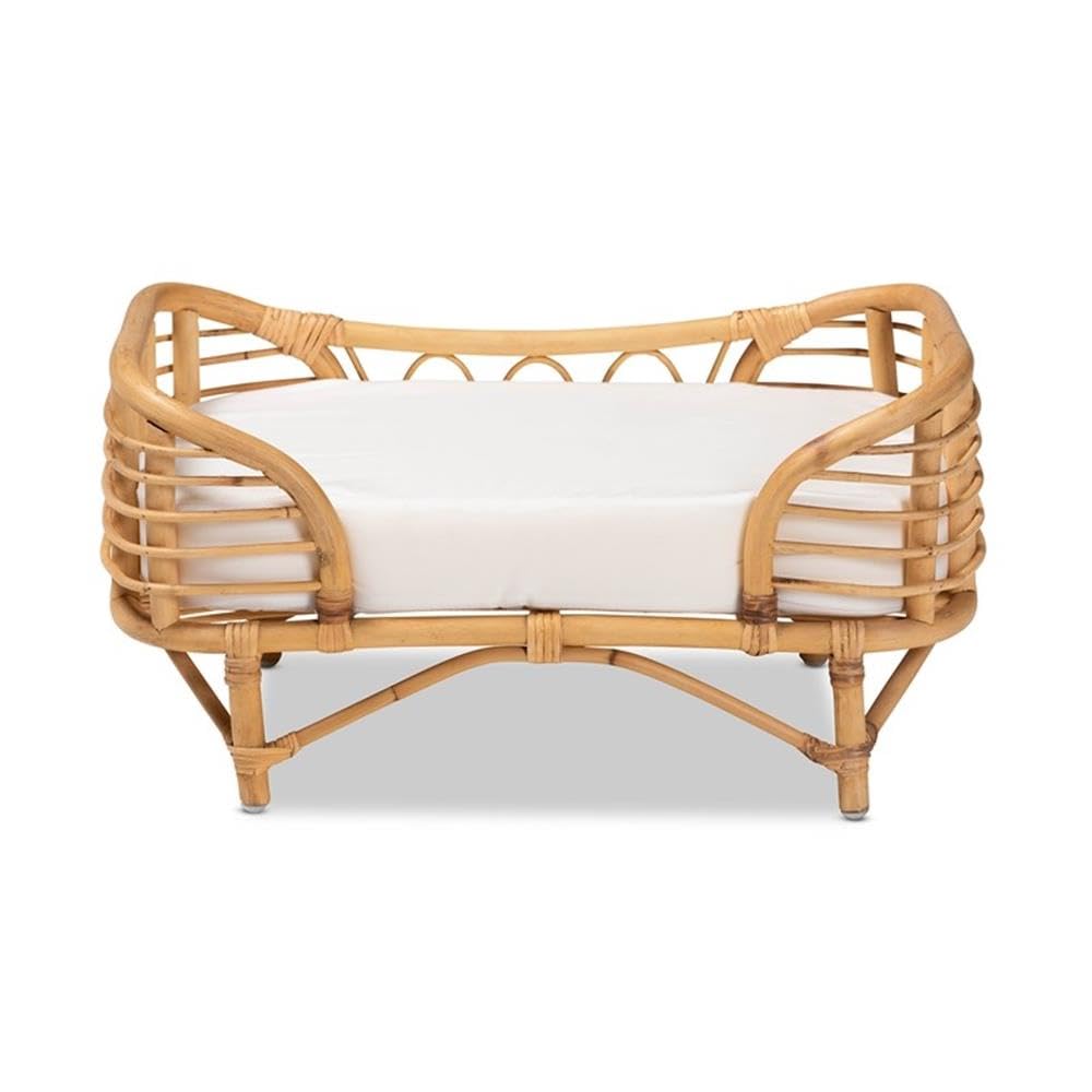Baxton Studio Malino Modern Bohemian  Natural Brown Rattan Pet Bed with Cushion