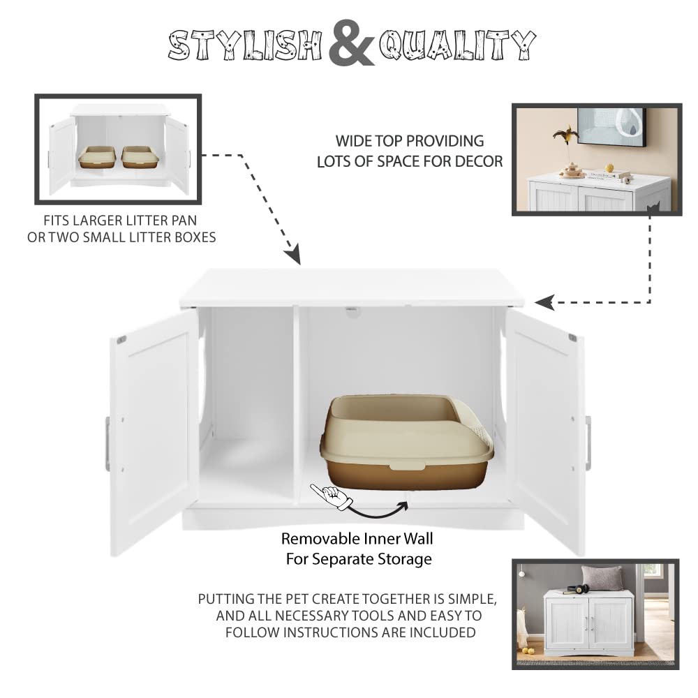 Designer Cat Washroom Storage Bench Cat Litter Box Enclosure Furniture Box House with Table, Spacious Storage, Easy Assembly, Fi