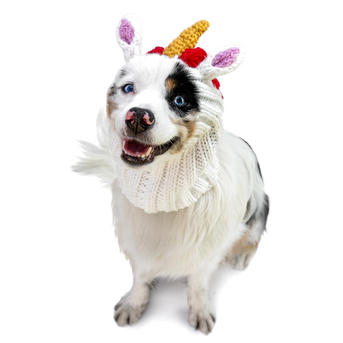 Zoo Snoods Unicorn Costume for Dogs & Cats, Small - Warm No Flap Ear Wrap Hood for Pets, Dog Outfit for Winters, Halloween, Chri