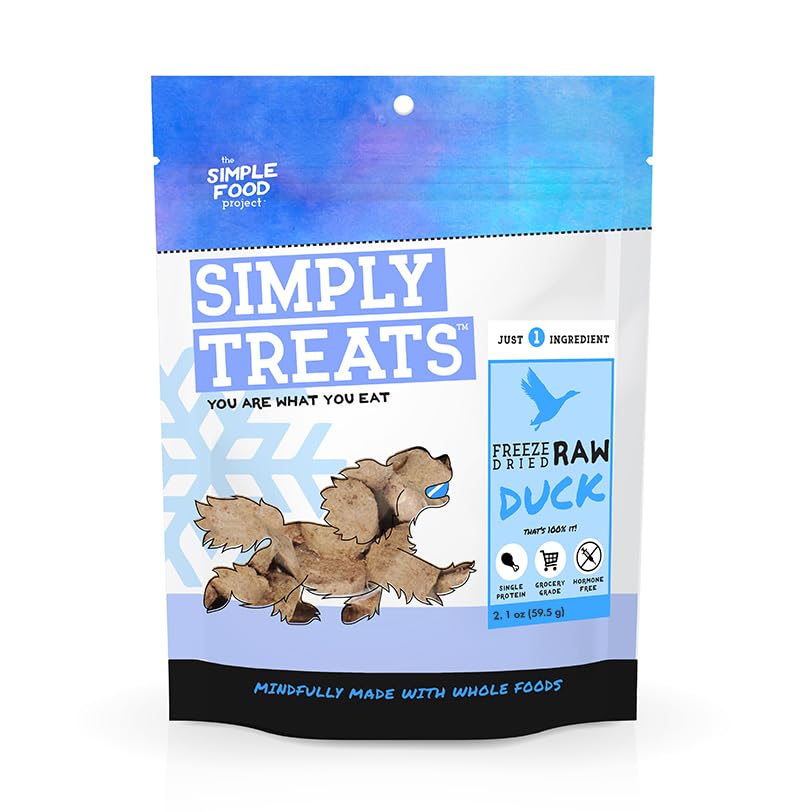 The Simple Food Project Freeze Dried Raw Dog Treats Grain Free, All Natural, with Just 1 Ingredient Duck for Dogs Use As Trainin