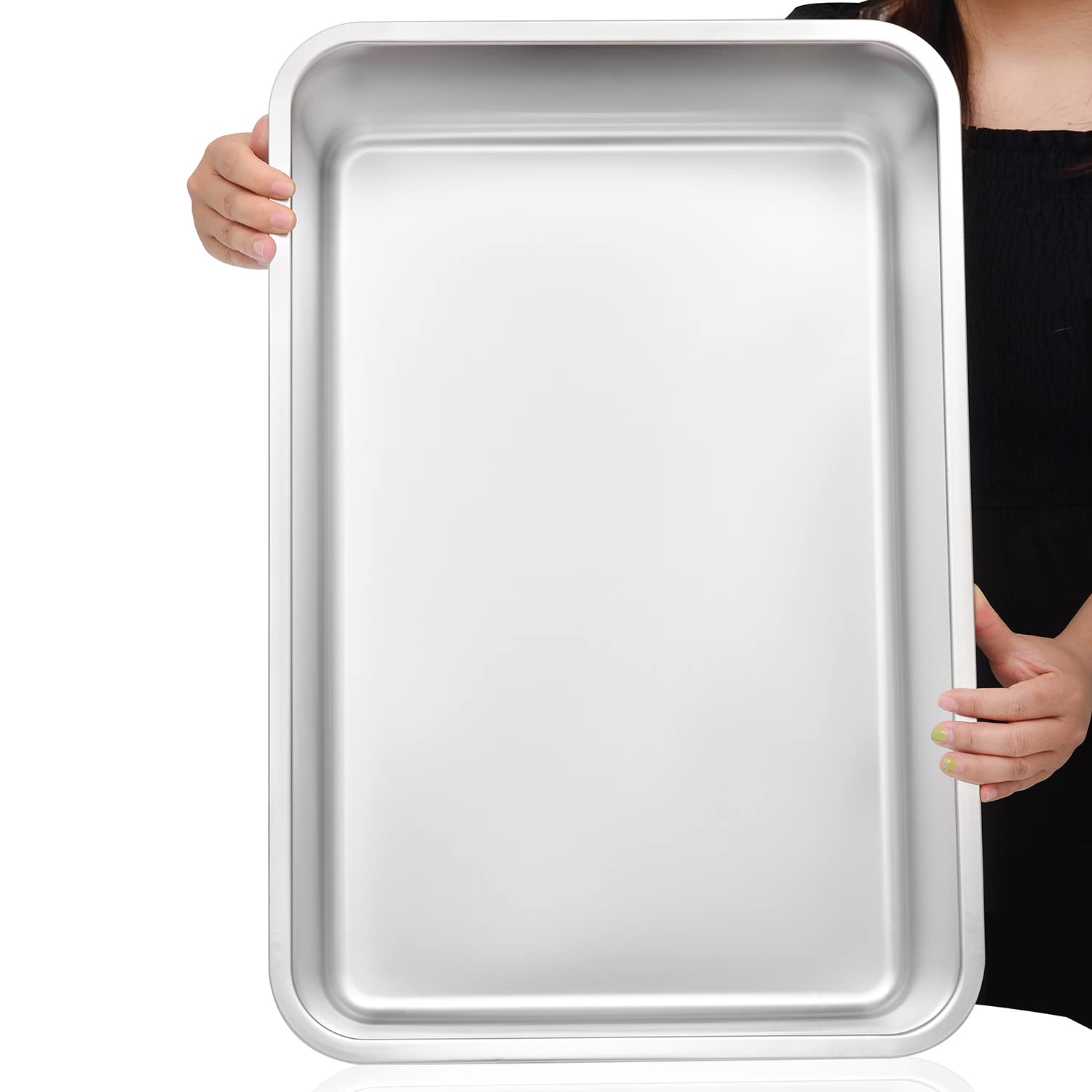 Kichwit Large Stainless Steel Cat Litter Box With High Sides, Metal Litter Pan For Big Cats, Non Stick Smooth Surface, Easy To Clean (23.4' L X 15.5' W X 7.6' H)