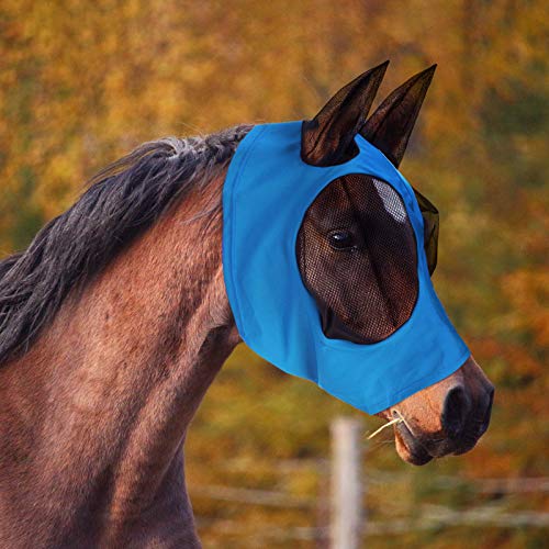 Weewooday 2 Pieces Horse Fly Masks for Horses Horse Mask with Ears Smooth and Elasticity Fly Mask with UV Protection(Blue, Black