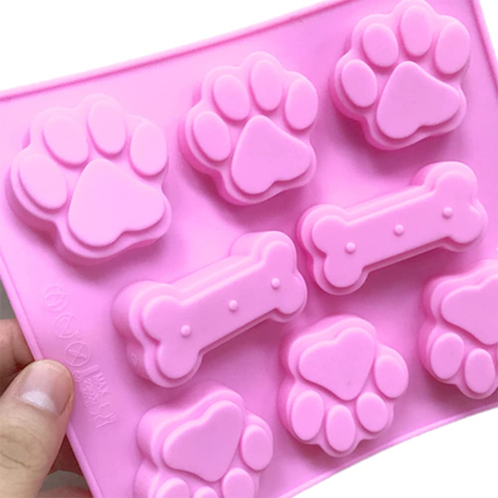 Silicone Puppy Treat Molds Puppy Paw Print & Dog Bone Shaped Molds Dog Treat Molds Used for Baking Chocolate Candy Jelly Ice Cub