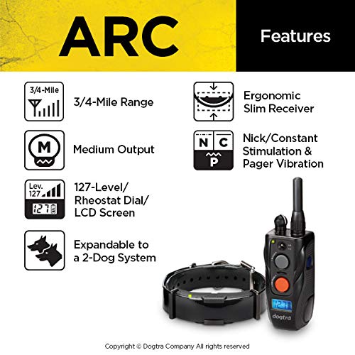 Dogtra Arc 2-Dogs Remote Training Collar - 3/4 Mile Range, Waterproof, Rechargeable, Static Stimulation, Vibration, Audible Tone