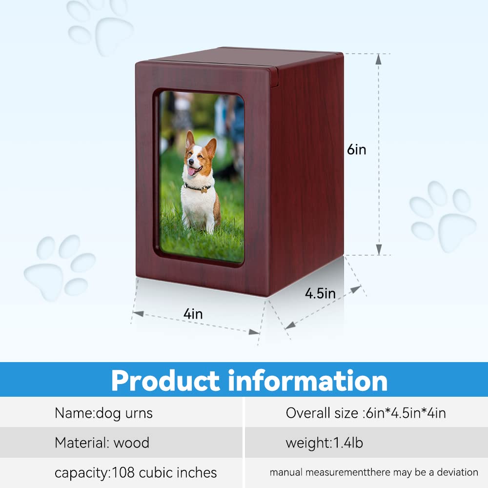 Urns For Dog, Pet Urns, Box For Dog Ashes, Pet Ashes Photo Box,Ash Box For Dogs, Dog Urns For Ashes Wood (Red M)