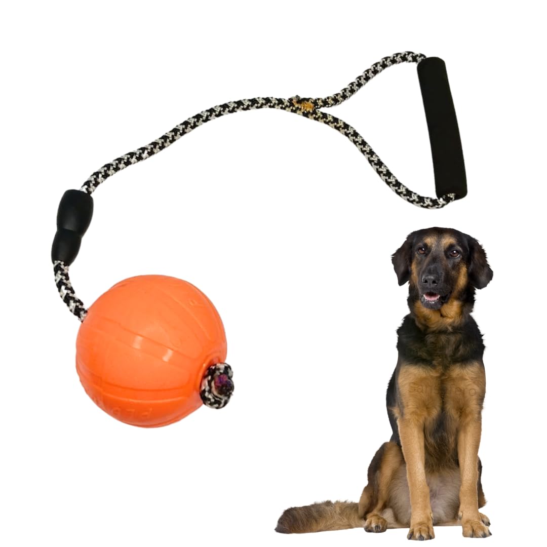 SANSEFERO Soft Handle Rope Ball Dog Toy Interactive Pet Training Toy Ball for Tug, Chew, Fetch & Play Perfect for Powerful Chewe
