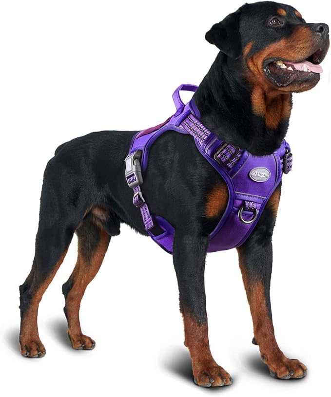 AUROTH Tactical Dog Harness for Large Dogs, No Pull, Adjustable, Reflective, Nylon, Size L, Purple