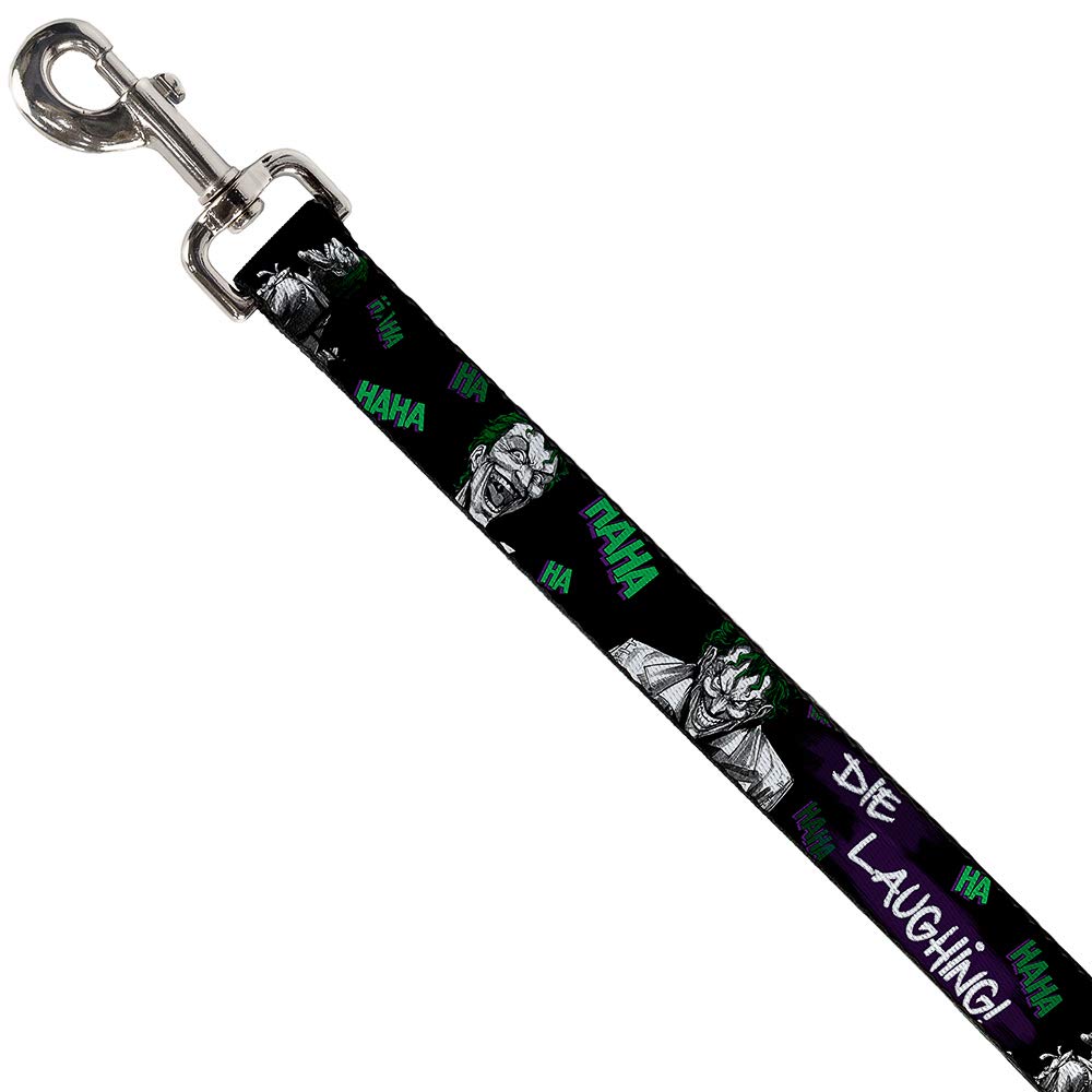 Dog Leash Joker Die Laughing Haha Black Purple Green 6 Feet Long 1.0 Inch Wide