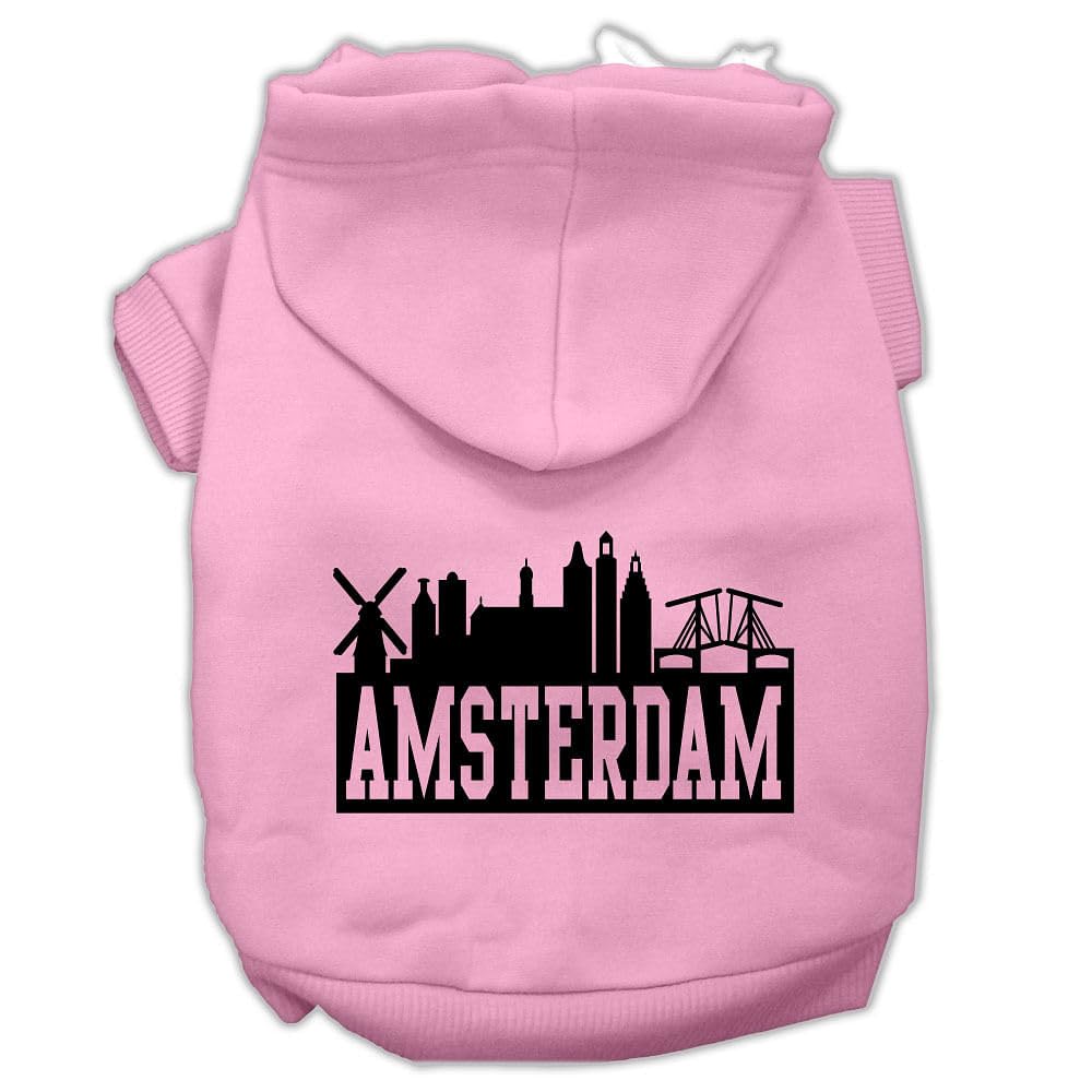 Pet, Dog & Cat Hoodie Screen Printed, &quot;Amsterdam Skyline&quot; Light Pink LG (10-14 lbs.)
